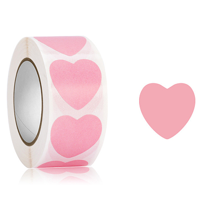 Honeyhandy Heart Paper Stickers, Self Adhesive Roll Sticker Labels, for Envelopes, Bubble Mailers and Bags, Pink, 25mm, 500Pcs/roll
