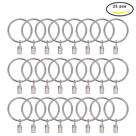 PandaHall Elite 25 Pack Silver Iron Drapery Curtain Clips Rings, 1.2 Inch Interior Diameter Curtain Rings With 1.2 Inch Clips For Curtain
