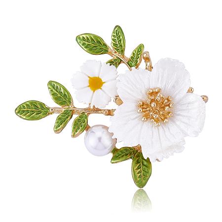 Honeyhandy Daisy Flower Brooch Alloy Enamel Sunflower Brooch Pin White Shell Beads Brooches Badge Jewelry for Jackets Backpack Corsage Lapel Scarf Clothing Accessories, Green, 47.3x39.6mm