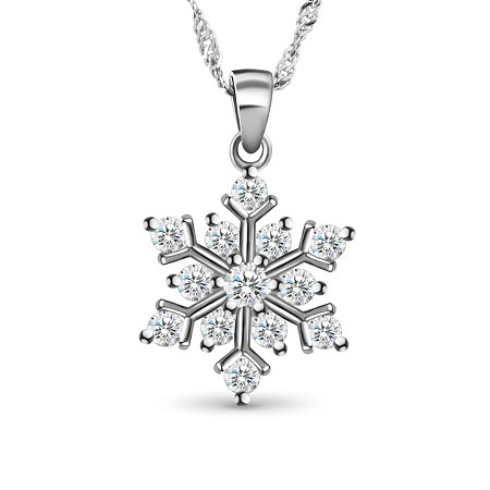 SWEETIEE Glittering 925 Sterling Silver Necklace with Micro Pave AAA Zircon Snowflake Pendant