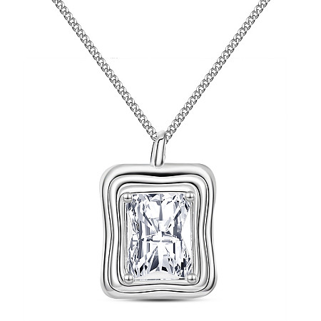 Arricraft 925 Sterling Silver Pendant Necklaces for Women, with Clear Cubic Zirconia and Curb Chains, Rectangle, Platinum, 15.75 inch(40cm)