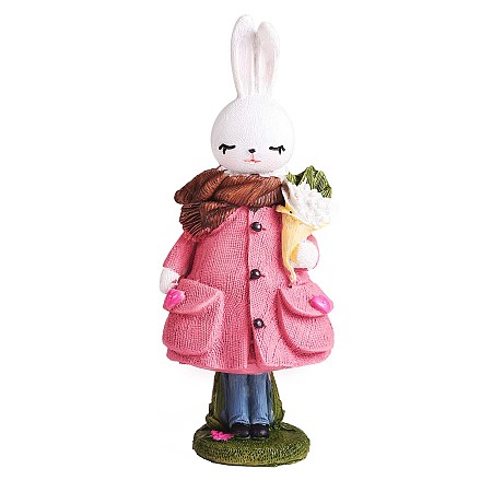 Arricraft Resin Standing Rabbit Statue Bunny Sculpture Tabletop Rabbit Figurine for Lawn Garden Table Home Decoration ( Pink ), Pink, 66x140mm