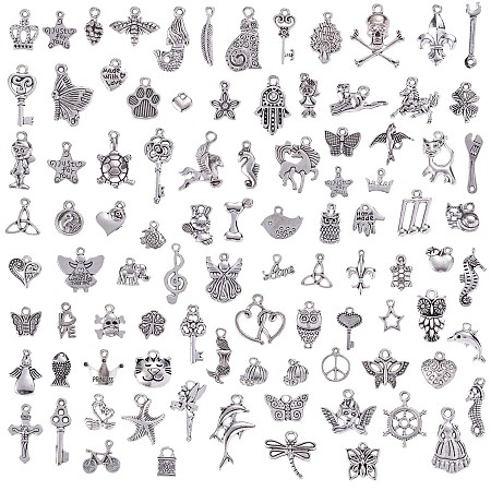Arricraft 100Pcs Alloy Pendants, for Jewelry Necklace Bracelet Earring Making Crafts, Mixed Shapes, Antique Silver, 8·18x8~22mm