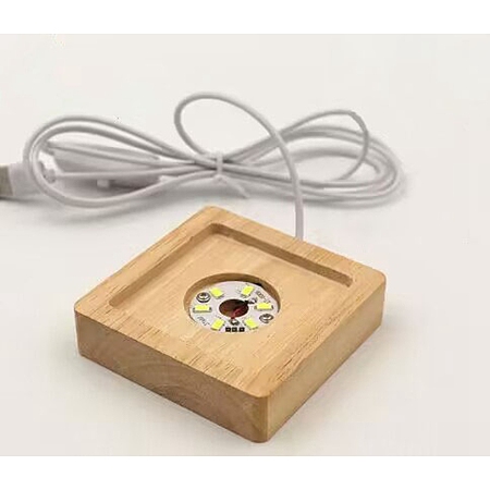 Honeyhandy Square Solid Wood Base for Crystal Stones, Warm Light Color Wooden Small Night Light, LED Luminous Base, Creative Gift, with USB Charger, BurlyWood, 80x80x21mm