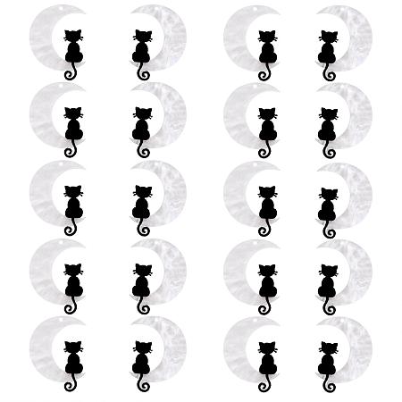 Honeyhandy 20Pcs Opaque Acrylic Pendants, Black Cat Sitting on the Crescent Moon Charms, for Jewelry Necklace Earring Making Crafts, White, 36x28mm, Hole: 1.3mm