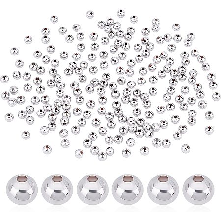 PandaHall Elite 200pcs Smooth Round Spacer Beads, 5mm Seamless Ball Beads Platinum Long-Lasting Plated Beads Metal Brass Spacer Beads for Layer Jewelry Making Bracelet