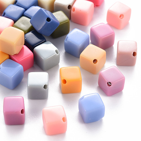 Arricraft Opaque Acrylic Beads, Cube, Mixed Color, 12.5x12.5x9.5mm, Hole: 2mm, about 480pcs/500g