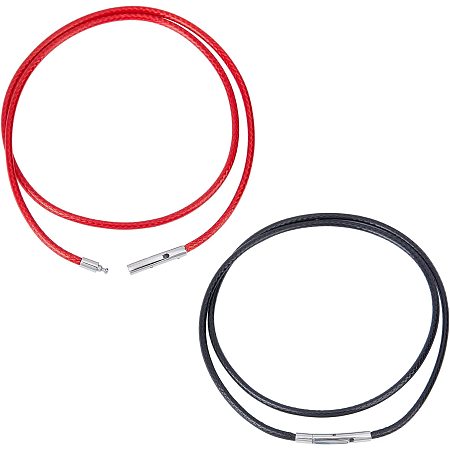 SUNNYCLUE 2Pcs 2 Colors Woven Necklace Rope Braided Woven Chain Woven Cords Necklace with Stainless Steel Clasp for Man Women DIY Bracelet Necklace Jewelry Making Accessories, Black & Red