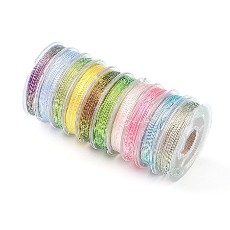 10 Rolls 3-Ply Metallic Polyester Cords, Round, for Jewelry Making, Colorful, 0.3mm, about 24 yards(22m)/roll, 10 rolls/group