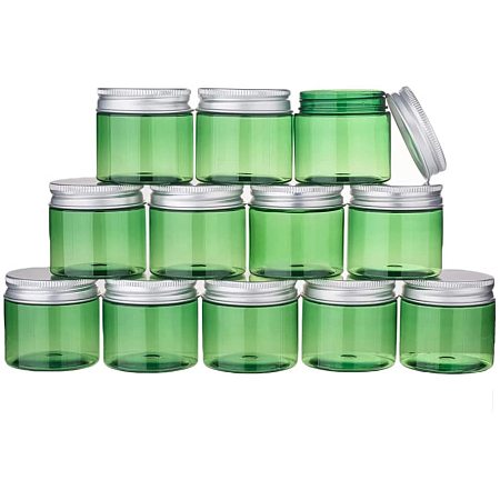 BENECREAT 12 Pack 50G Green Plastic Cosmetic Cream Jars with Aluminum Lids for Makeup Lotion Sample Facial Cream and Other Skin Care Product