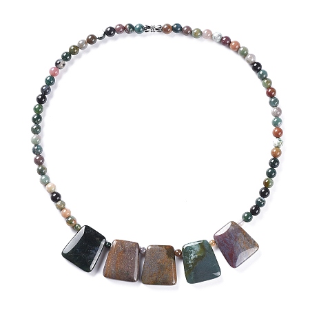 Honeyhandy Round & Trapezoid Natural Gemstone Beaded Necklaces, with Brass Screw Clasps, Indian Agate, 18.1 inch