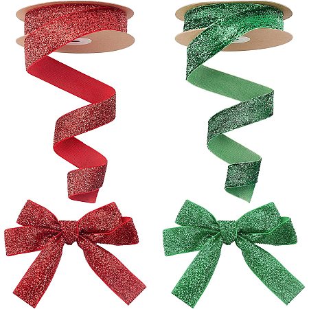 ARRICRAFT 20 Yards × 1 Inch Single Side Glitter Ribbon, with Paillette Satin Ribbon Roll for Wedding, Gift Wrapping Hair Bows Flower Arranging Home Decorating ( Red&Green)