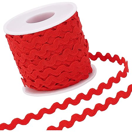 GORGECRAFT 1 Roll 27yd/25m RIC Rac Trim Ribbon Wave Sewing Bending Fringe Trim 5mm/0.2 inch for Sewing Flower Making Wedding Party Lace Ribbon Craft(Red)
