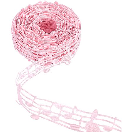 Pandahall Elite 10 Yards 29mm Hollow Music Note Ribbon Polyester Clothing Trim Accessories for Scrapbooking DIY Gift Wrapping Decoration, Pink