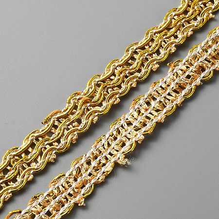 CRASPIRE Polyester Braided Lace Ribbons, DIY Crafts, for Curtain, Clothing, Sofa Decoration, Wave Pattern, Gold, 5/8 inch(15mm), about 12.58 Yards(11.5m)/Roll