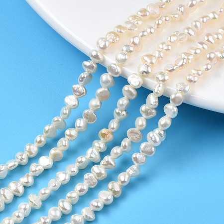 Honeyhandy Natural Cultured Freshwater Pearl Beads Strands, Oval, Seashell Color, 4~5x4~5x2.5~3.5mm, Hole: 0.7mm, about 99~100pcs/strand, 13.98 inch~14.13 inch(35.5~35.9cm)