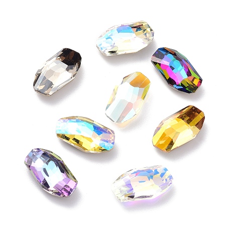 Arricraft Glass Rhinestone Cabochons, Pointed Back & Back Plated, Faceted, Oval, Mixed Color, 14.5x8.5x5mm