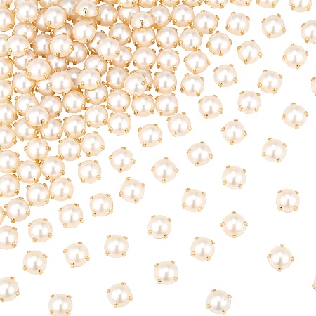 GORGECRAFT 200Pcs Sewing Pearl Beads Two Holes Sew on Pearls and Rhinestones with Gold Claw Flatback Half Round Pearl Garment Accessories for Craft Clothes (7.5MM)