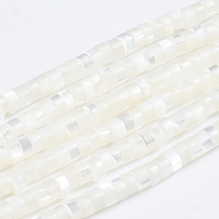 Honeyhandy Natural Trochid Shell/Trochus Shell Beads Strands, Column, White, 3.5~4x2~2.5mm, Hole: 0.8mm, about 176pcs/strand, 15.94 inch(40.5cm)