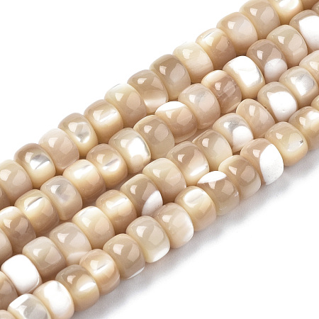 Natural Trochid Shell/Trochus Shell Beads Strands, Flat Round, 5.5x3.5mm, Hole: 1mm, about 108~109pcs/strand, 15.75 inch(40cm)