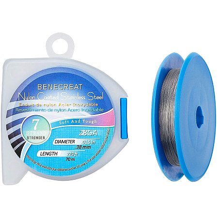 BENECREAT 7 Strands Bead String Wire (0.38MM, 230FT) Nylon Coated Stainless Steel Beading Wire for Necklace Bracelet Making, Gunmetal Color