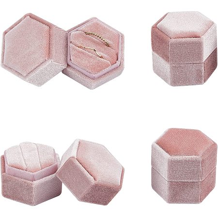 NBEADS 4 Pcs Velvet Ring Box, Hexagon Ring Storage Box Jewelry Boxes Earring Jewelry Case for Wedding Engagement Birthday and Anniversary, Pink