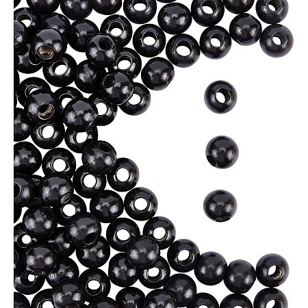 Pandahall Elite 100pcs Large Hole Wooden Beads 20mm Round Macrame Beads Black Wood Ball Beads Loose Spacer Beads for Halloween DIY Garland Necklace Jewelry Making Handcrafted Purse Handle, Hole: 7mm