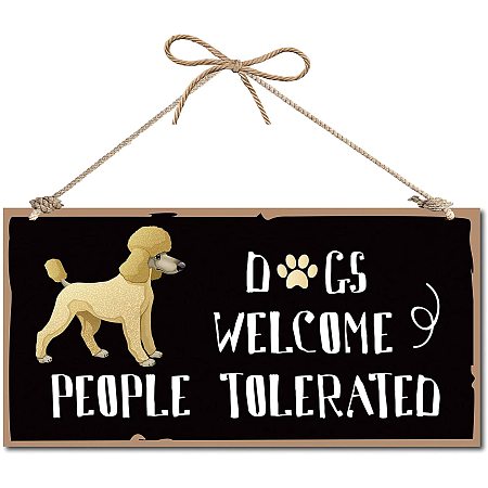 CREATCABIN Dogs Welcome People Tolerated Decorative Wood Sign Home Decor Wood Sign Plaque Hanging Wall Art Wood Board Door Sign for Dog Lover Yard Home Front Door Patio Decoration 12 x 6inch
