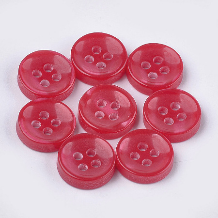 Honeyhandy Resin Buttons, 4-Hole, Flat Round, Red, 11.5x3mm, Hole: 1.6mm