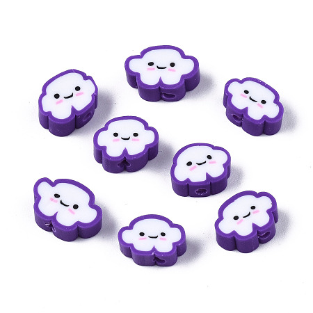 ARRICRAFT Handmade Polymer Clay Beads, Cloud with Smiling Face, Blue Violet, 6~8.5x10~11.5x4.5~5.5mm, Hole: 1.8mm