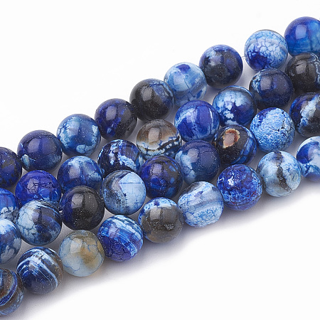 Honeyhandy Dyed Natural Crackle Agate Beads Strands, Round, Blue, 8~8.5mm, Hole: 1mm, about 48pcs/strand, 15.1 inch