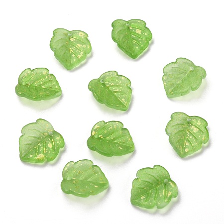ARRICRAFT Transparent Glass Pendants, Strawberry Leaf, Frosted, Yellow Green, 15x14x4mm, Hole: 1mm