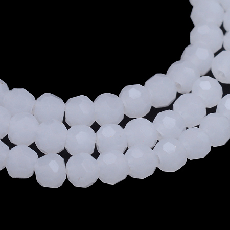 Imitation Jade Glass Bead Strands, Faceted Round, White, 8mm, Hole: 1mm, about 72pcs/strand, 21.2 inch