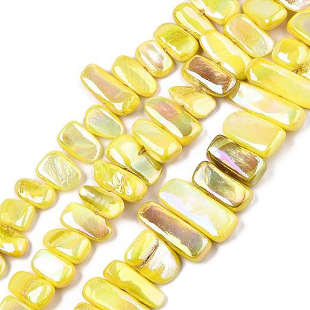 ARRICRAFT Natural Freshwater Shell Beads Strands, AB Color, Dyed, Nuggets, Yellow, 8~25x6~10x2~6mm, Hole: 0.5mm, about 46~49pcs/strand, 13.98 inches~14.56 inches(35.5~37cm)