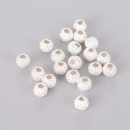 Honeyhandy Round 925 Sterling Silver Textured Beads, Silver, 3mm, Hole: 1mm
