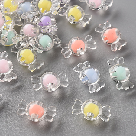 Honeyhandy Transparent Acrylic Beads, Bead in Bead, Candy, Mixed Color, 9x17x8.5mm, Hole: 2mm