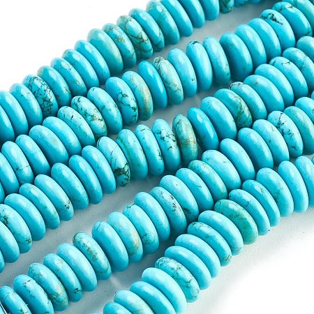 Honeyhandy Natural Howlite Heishi Beads Strands, Dyed & Heated, Flat Round/Disc, Turquoise, 10x3mm, Hole: 1mm, about 82pcs/strand, 15.75 inch