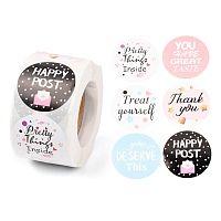 ARRICRAFT 6 Styles Thank You Theme Paper Stickers, Self Adhesive Roll Sticker Labels, for Envelopes, Bubble Mailers and Bags, Flat Round, Word, 3.8cm, about 500pcs/roll