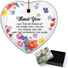 CREATCABIN Thank You Gifts Heart Ornament Keepsake Sign Plaque Car Ornament Hanging Ceramic Decor with Gift Box for Friends Women Men Birthday 3 x 3 Inch-May You Be Proud of The Difference You Make