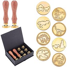 CRASPIRE Wax Seal Stamp Heads Set 8pcs Vintage Sealing Wax Stamps with 2pcs Wood Handles 25mm Round Removable Brass Head Sealing Stamp for Wedding Invitation-Dinosaur Series