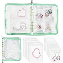 PandaHall Elite Jewelry Organizer Bag, Plastic Travel Jewelry Storage Book Transparent Jewelry Holder with 60pcs Zip Lock Bags for Ring Earring Bracelet Neckalce Storage, Green