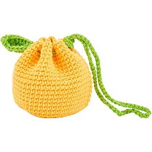 FINGERINSPIRE Hand Crocheted Coin Bag Gold Color Cotton Knitted Wallet with Leaf Drawstring Wrist Strap Handmade Woven Coin Purse Mini Coin Changes Wallet for Women Girls（113x93mm/4.44x3.66inch）