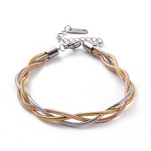 Honeyhandy 304 Stainless Steel Braided Round Snake Chain Bracelet for Women, Multi-color, 7-1/4 inch(18.3cm)