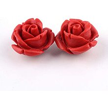 HOBBIESAY 50pcs Cinnabar Carved Rose Beads 10mm Flower Carving Loose Beads Carving Red Floral Beads for Jewelry Making Necklace Bracelet Earring Valentine's Day DIY Craft Supply, Hole: 1.5mm