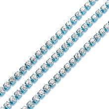 Honeyhandy Electrophoresis Brass Rhinestone Strass Chains, with Plastic Spools, Rhinestone Cup Chains, Pale Turquoise, 2~2.1mm, 4.92 Feet(1.5m)/Bag