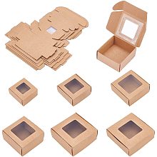 BENECREAT 24 Pack Marble Paper Gift Boxes with Window 6 Mixed Size BurlyWood Bakery Treat Boxes for Candies, Soap, Party Favor Treat Boxes