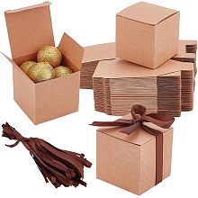 BENECREAT 74 Packs Kraft Gift Candy Box with Brown Ribbon, 2x2x2 Inches Small Gift Boxes for Wedding Decorations Birthday Party Supplies