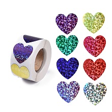 Honeyhandy 8 Patterns PVC Self Adhesive Glitter Stickers, Waterproof Colorful Decals for Party, Decorative Presents, Heart, 25x25mm, about 500pcs/roll