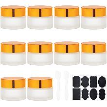 BENECREAT 12Pack 15ml Empty Jars Frosted Glass Refillable Cream Bottle Face Cream Box Pot with Golden Aluminum Cover, Spoon and Sticker for Makeup Lip Balm Eyeshadow Essential Oils, 46x32.5mm