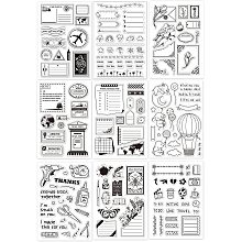 GLOBLELAND 9 Sheets Mixed Theme Silicone Clear Stamps Seal for Card Making Decor and DIY Scrapbooking(Stamp Calendar Flower Corner Envelope Notebook Hot Air Balloon Animal Butterfly)